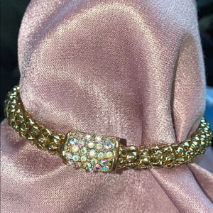 Vintage Gold tone twisted rhinestone  bracelet